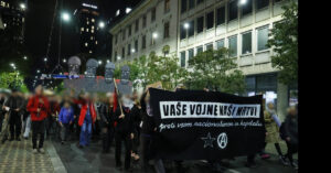 Protestni shod proti Parlamentarno zasedanje zveze NATO 11. oktober 2025 Ljubljana, Slovenija