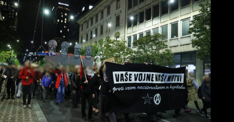 Protestni shod proti Parlamentarno zasedanje zveze NATO 11. oktober 2025 Ljubljana, Slovenija