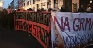 Protest 8. marec 2026 Na grmado z vojaško nadvlado! 8.3.2026 Ljubljana, Slovenia